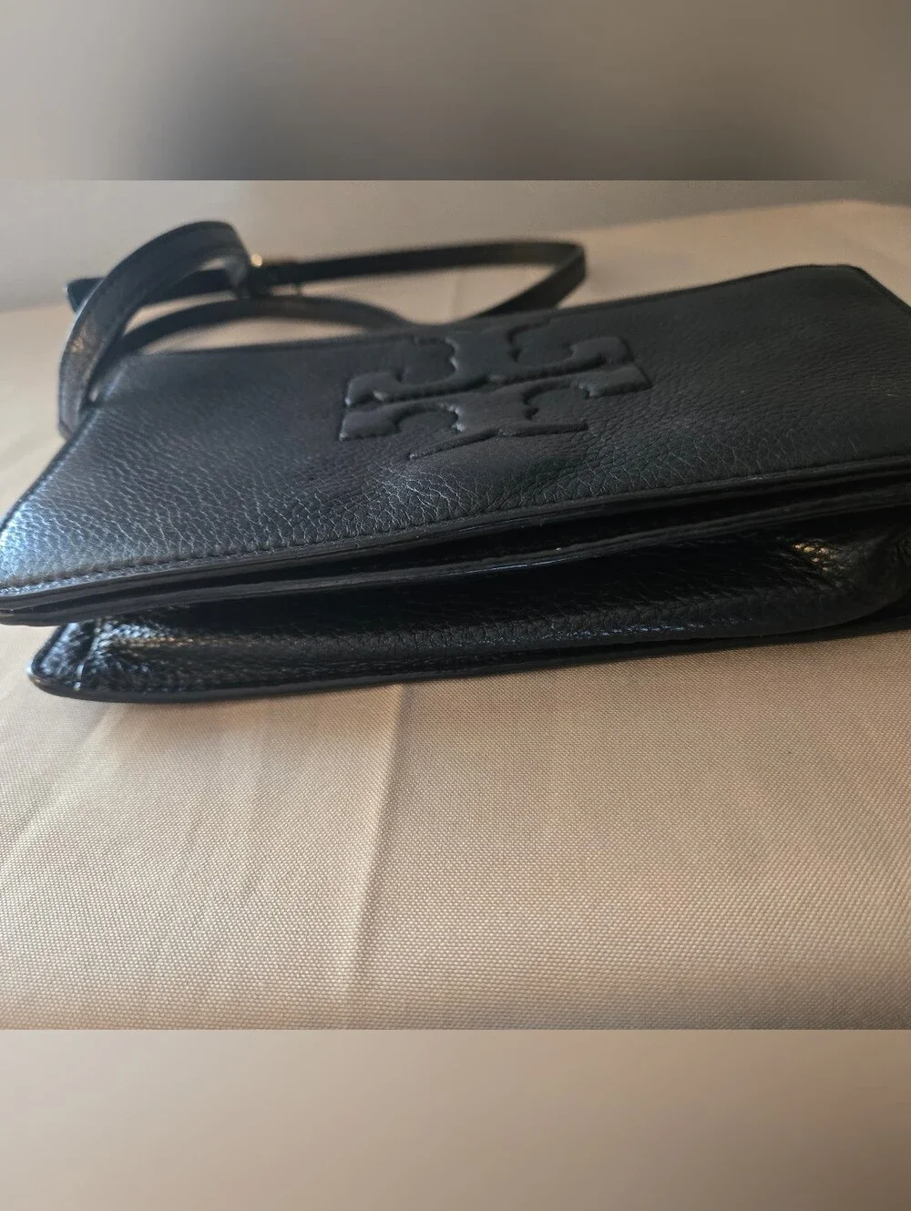 Tory Burch Bombe T Small Crossbody Bag in classic black.